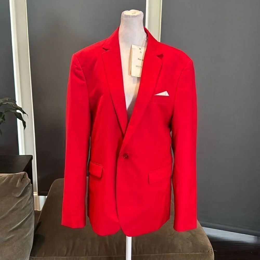 Men’s Slim Fit Red 2 Piece Formal Suit Notched Lapel 36 Jacket 32 Pants NWT